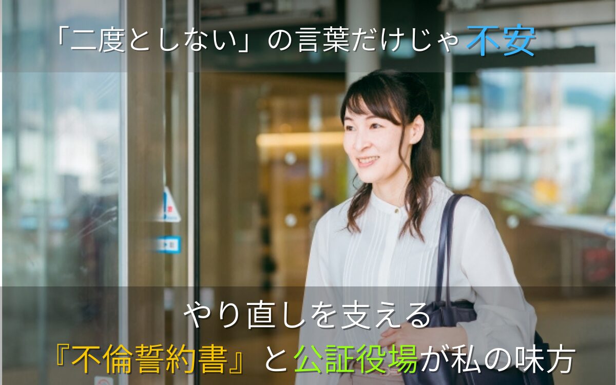 やり直しを支える不倫誓約書と、公証役場を味方につけて前向きな表情で歩き出す女性