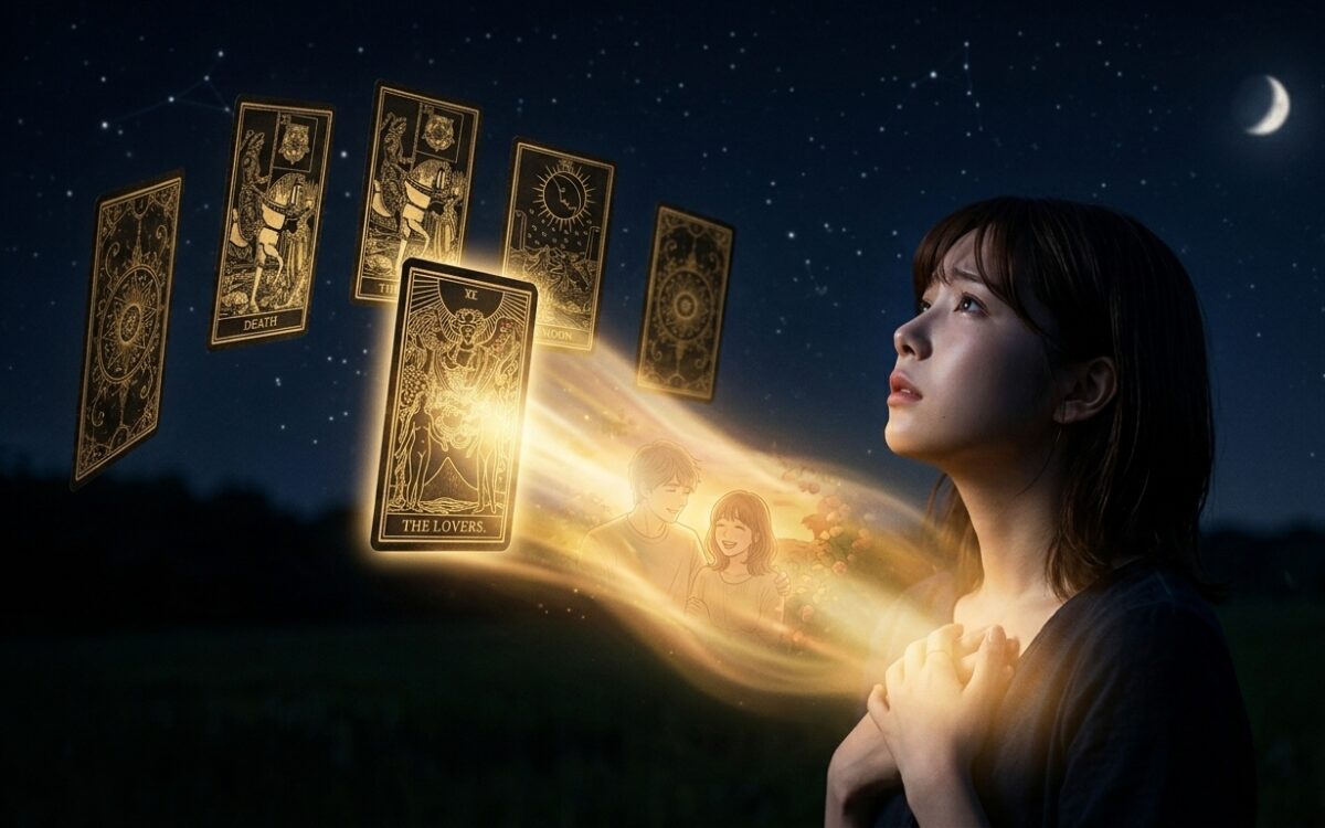 タロットカードの光に導かれ、彼との未来を想う女性
